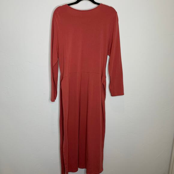 PureJill J Jill Coral Brick Stretch Dress Sz XL Wrap Tie Waist - Picture 3 of 9